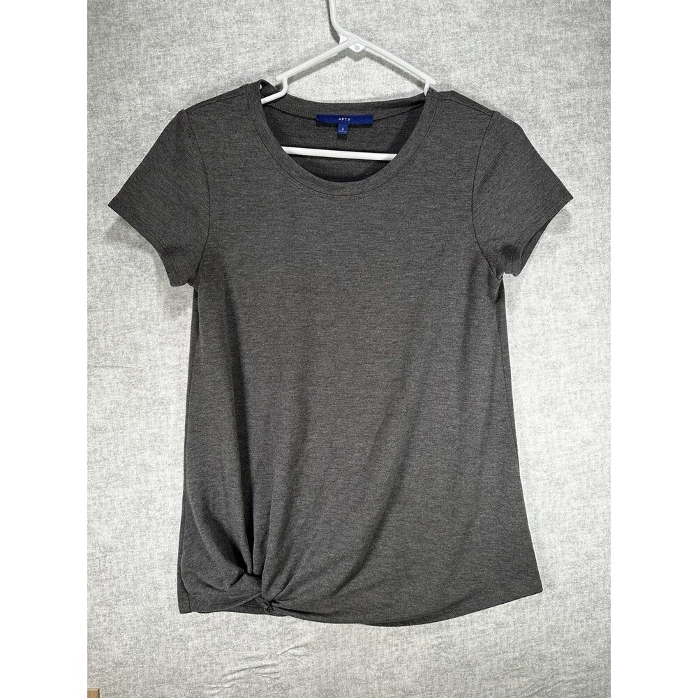 Apt 9 Women's Small Gray Short Sleeve Round Neck Tie Bottom Stretch Top